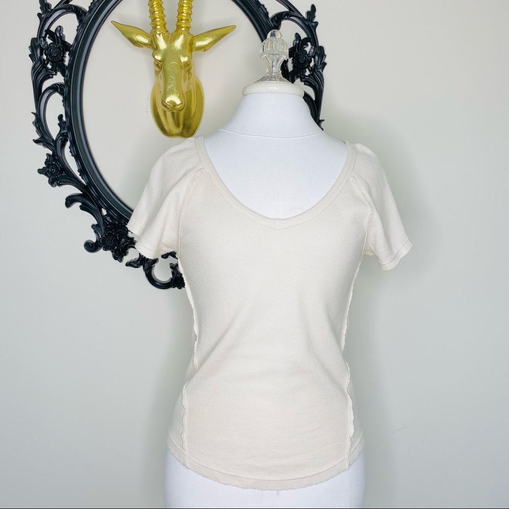 Z Supply Cream Colored Waffle Thermal Material Short Sleeve Tee
